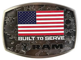 Ram buckle with flag Built to Serve